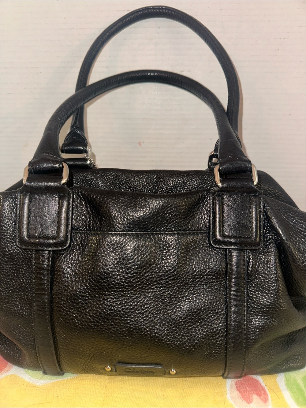 Cole Haan Black Gramercy Archer Leather Satchel Bag w Crossbody Strap & Charm - Picture 3 of 15
